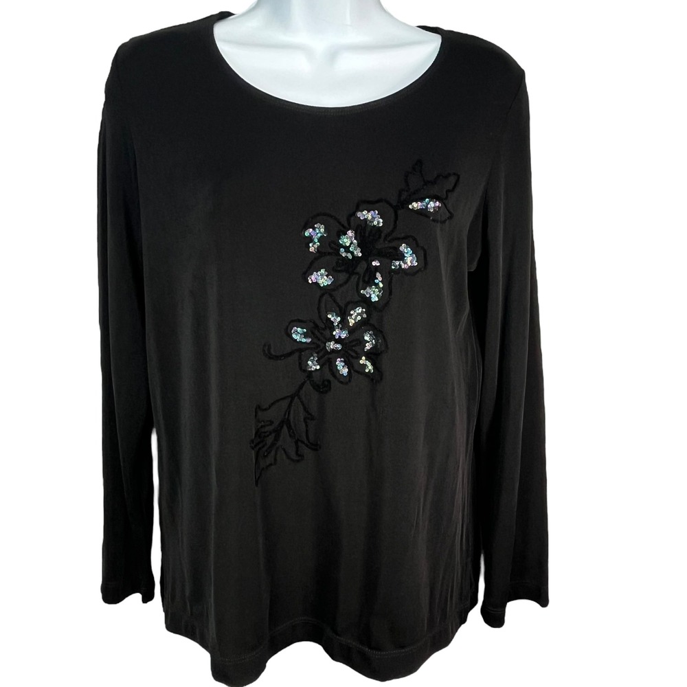 Draper's‎ & Damon's Petites Black Sequin Floral Goth Fairy Top PS Petite Small